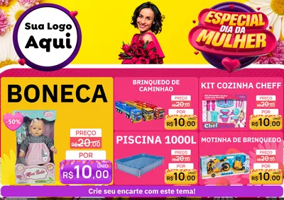 Modelo de Encarte para Encarte A4 Horizontal com o tema Especial Dia da Mulher para Brinquedos