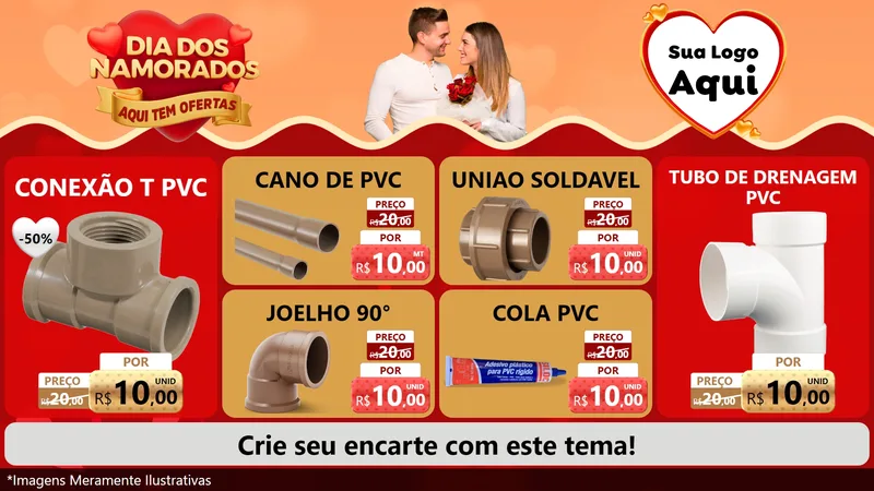 Modelo de TV para TV Horizontal com o tema Dia dos Namorados - Aqui Tem Ofertas para Tubos e conexões