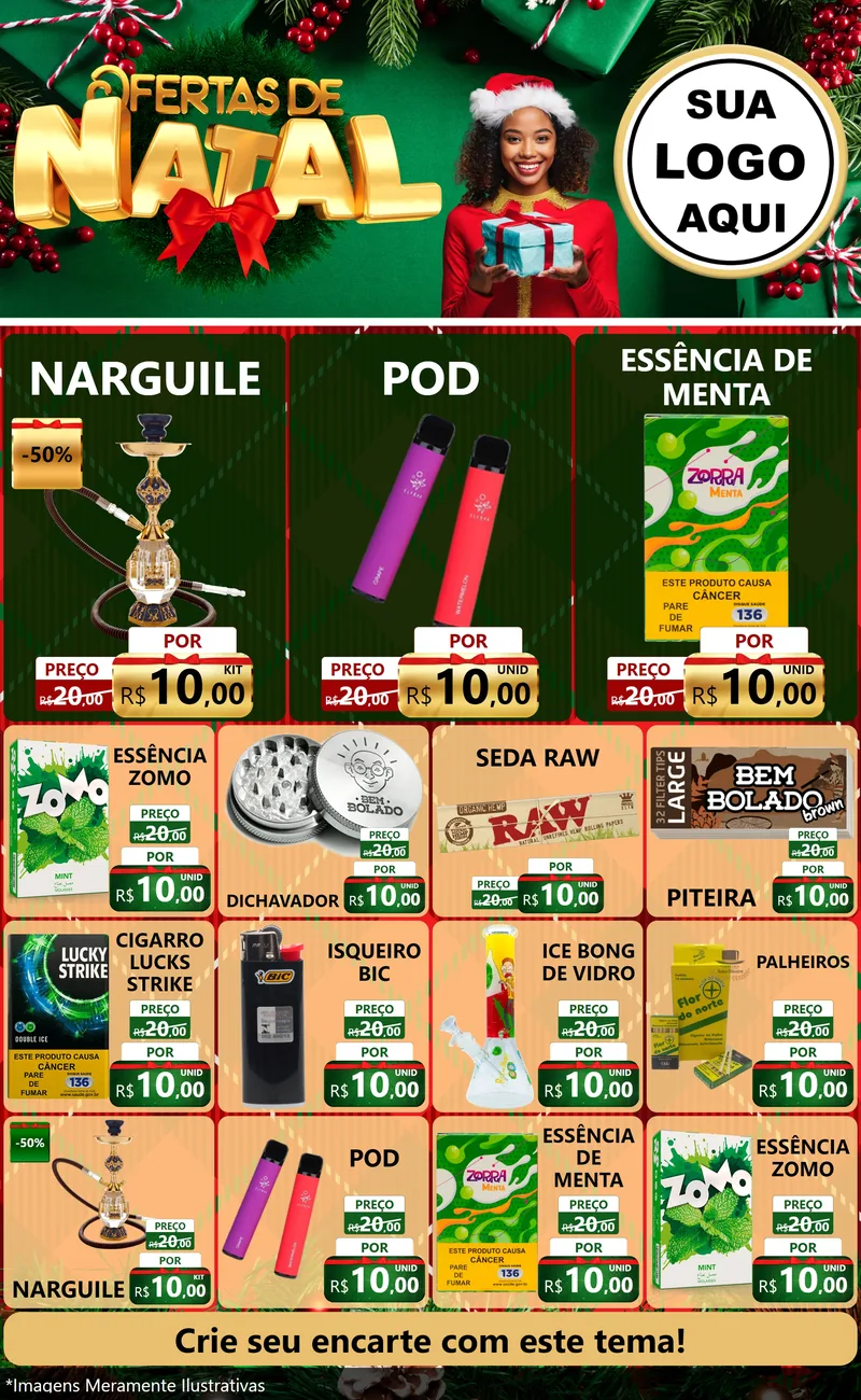 Modelo de Encarte para Encarte Grande com o tema Ofertas de Natal para Tabacaria