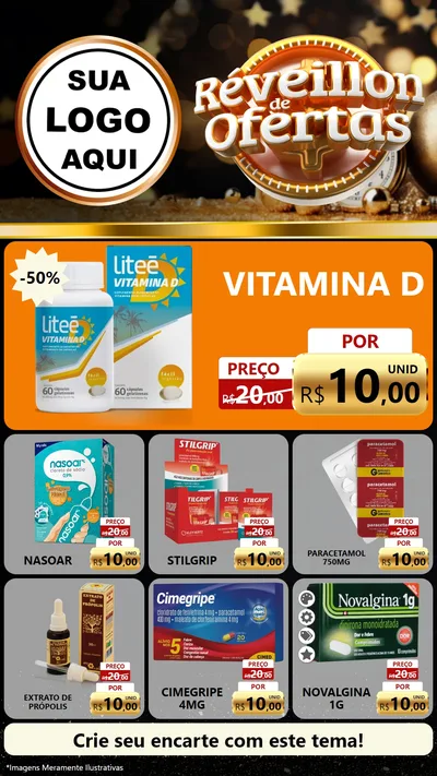 Modelo de Rede Social para Stories com o tema Réveillon de Ofertas para Farmácia