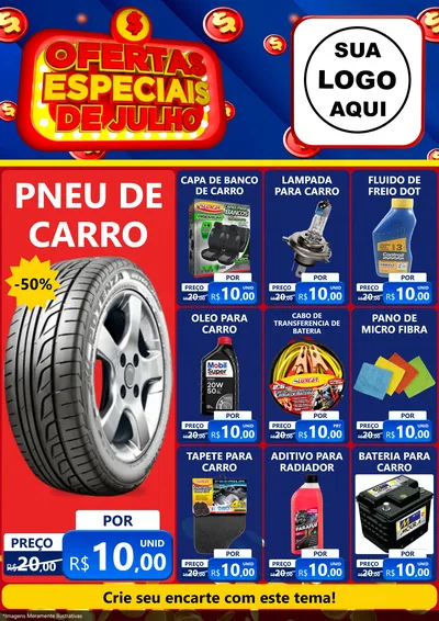 Modelo de Encarte para Encarte A4 Vertical com o tema Ofertas Especiais de Julho para Auto peças