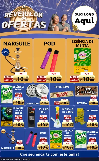 Modelo de Encarte para Encarte Grande com o tema Réveillon de Ofertas para Tabacaria