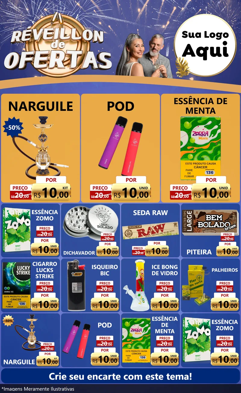 Modelo de Encarte para Encarte Grande com o tema Réveillon de Ofertas para Tabacaria