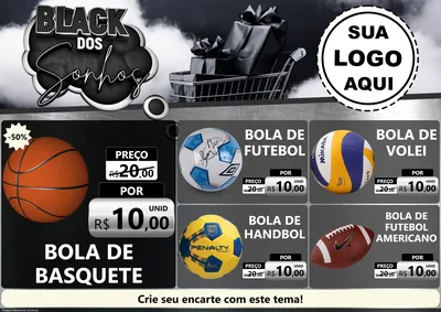 Modelo de Encarte para Encarte A4 Horizontal com o tema Black dos Sonhos para Artigos Esportivos