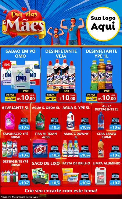 Modelo de Encarte para Encarte Grande com o tema Dia das Mães para Produtos de Limpeza