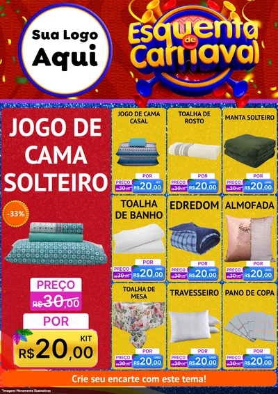 Modelo de Encarte para Encarte A4 Vertical com o tema Esquenta de Carnaval para Cama, Mesa e Banho