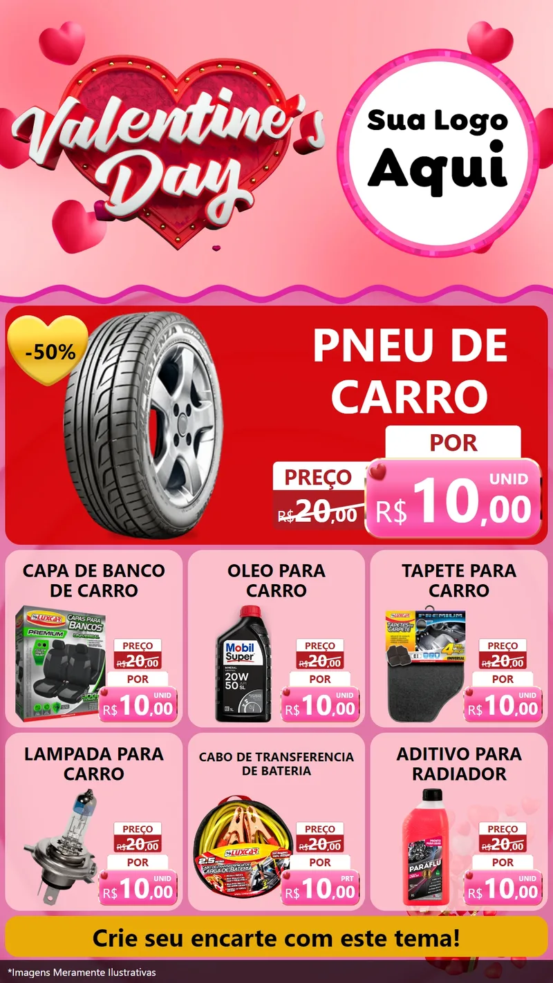 Modelo de Rede Social para Stories com o tema Valentine's Day para Auto peças