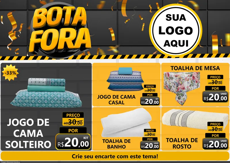 Modelo de Encarte para Encarte A4 Horizontal com o tema Bota Fora para Cama, Mesa e Banho