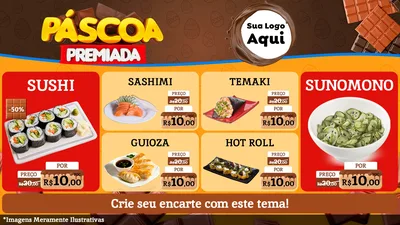 Modelo de TV para TV Horizontal com o tema Páscoa Premiada para Comida japonesa