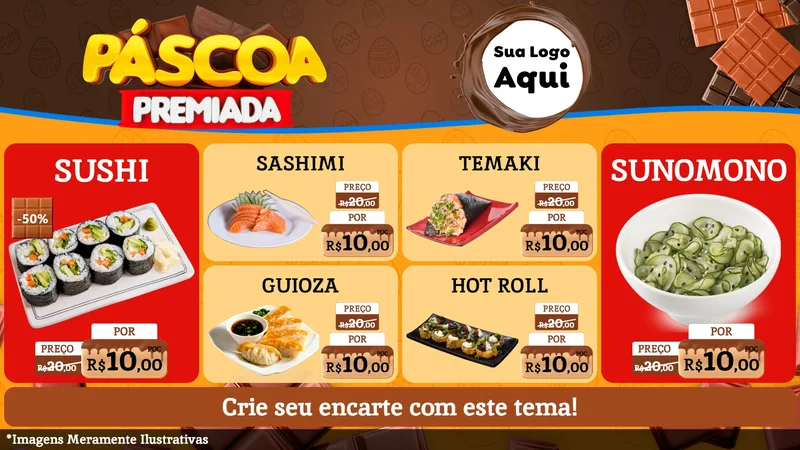 Modelo de TV para TV Horizontal com o tema Páscoa Premiada para Comida japonesa