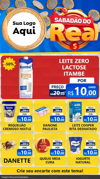 Modelo de Rede Social para Stories com o tema Sabadão do Real para Frios e Laticínios