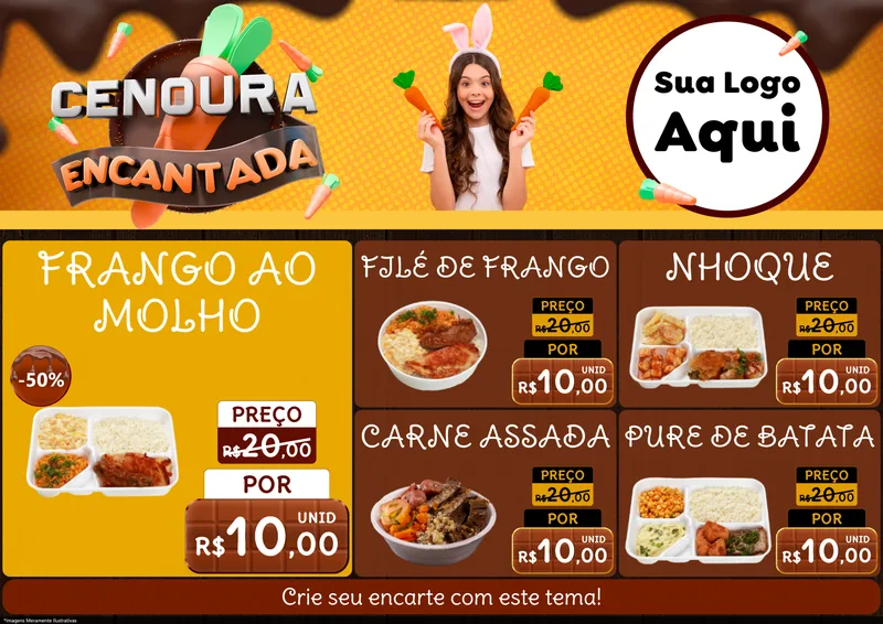 Modelo de Encarte para Encarte A4 Horizontal com o tema Cenoura Encantada - Páscoa para Restaurante