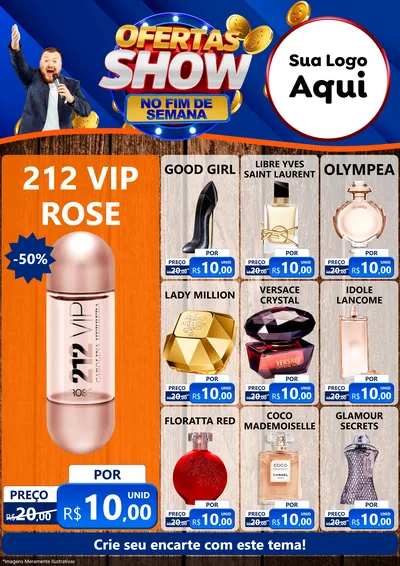 Modelo de Encarte para Encarte A4 Vertical com o tema Ofertas Show No Fim De Semana para Perfumes
