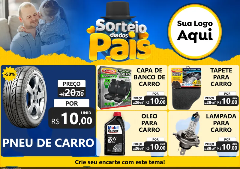 Modelo de Encarte para Encarte A4 Horizontal com o tema Sorteio Dia Dos Pais para Auto peças