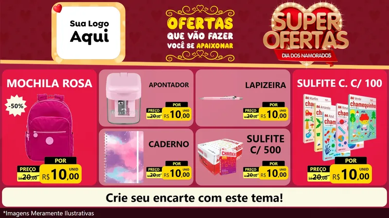 Modelo de TV para TV Horizontal com o tema Dia dos Namorados para Papelaria
