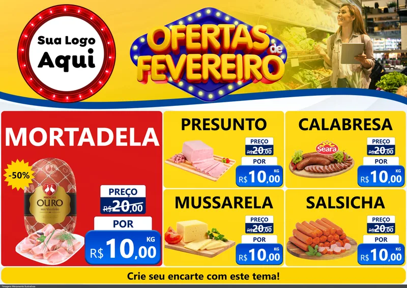 Modelo de Encarte para Encarte A4 Horizontal com o tema Ofertas de Fevereiro para Frios e Laticínios