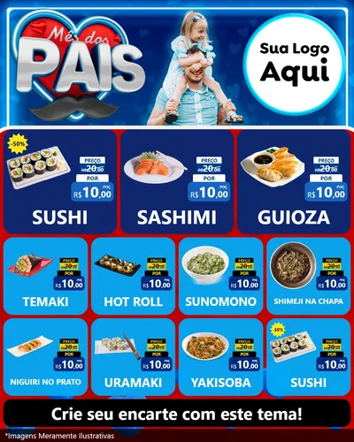 Modelo de Rede Social para Feed Instagram com o tema Mês Dos Pais para Comida japonesa