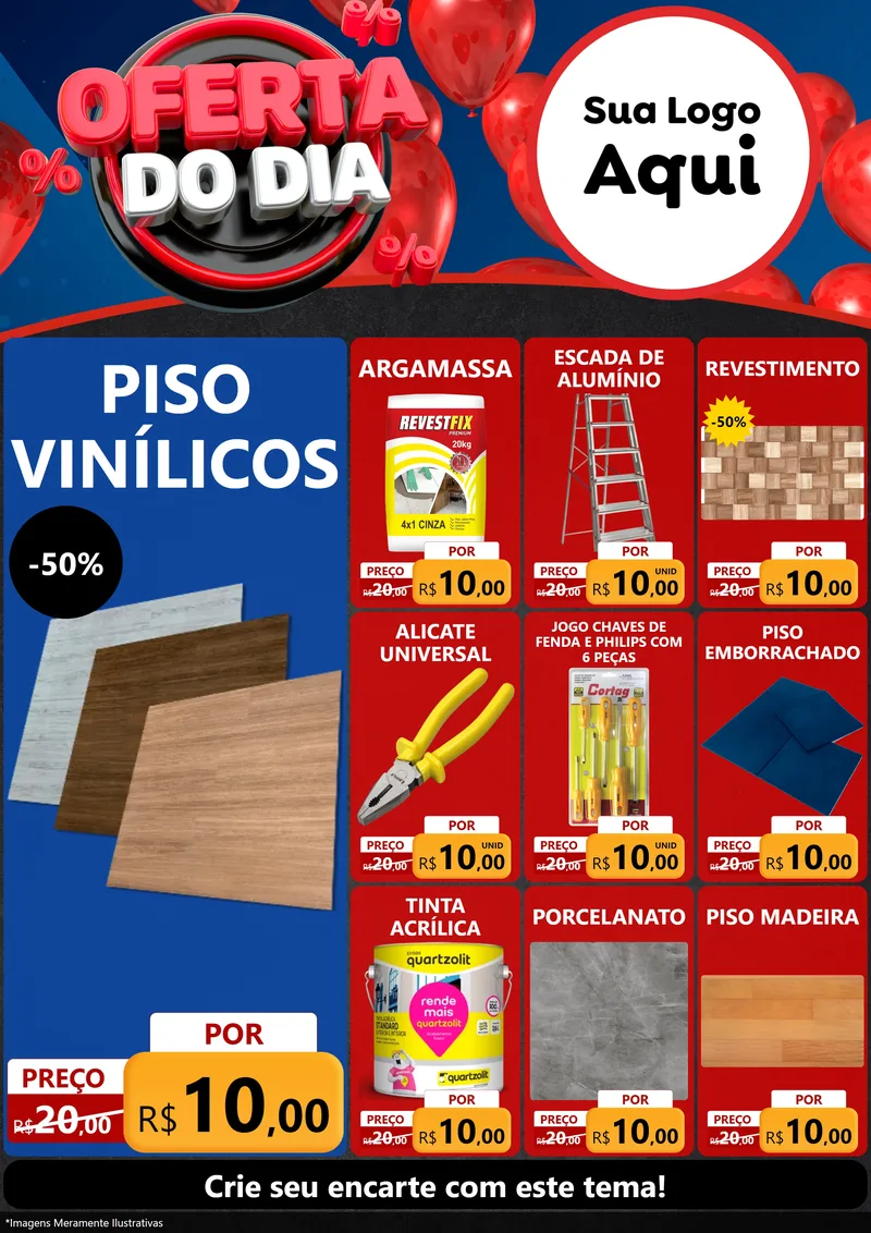 Modelo de Encarte para Encarte A4 Vertical com o tema Oferta do Dia para Material para Construção
