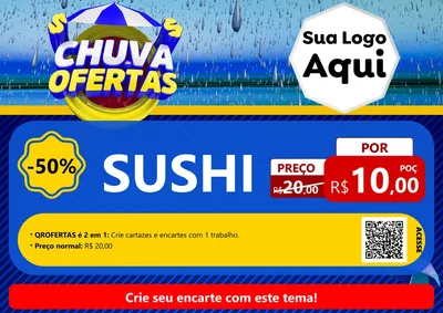 Modelo de Cartaz para Cartaz A4 Horizontal com o tema Chuva de Ofertas para Comida japonesa