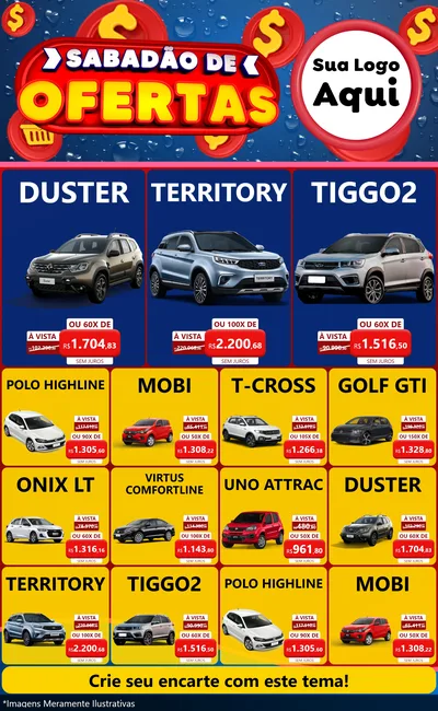 Modelo de Encarte para Encarte Grande com o tema Sabadão de Ofertas para Concessionaria de Carros