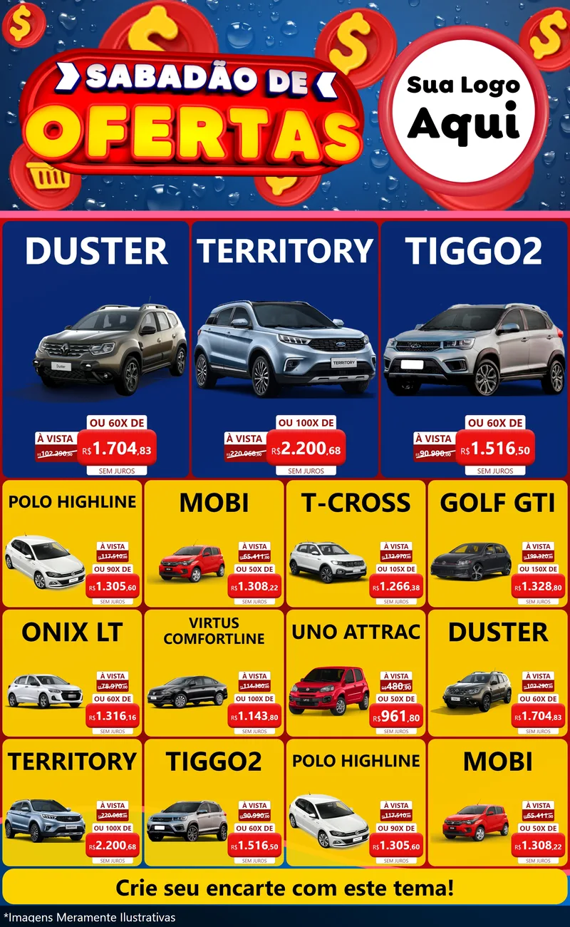 Modelo de Encarte para Encarte Grande com o tema Sabadão de Ofertas para Concessionaria de Carros