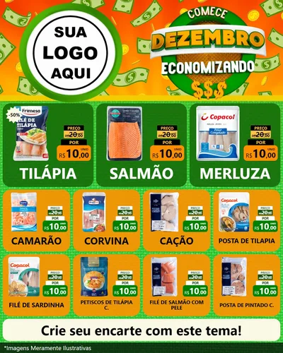 Modelo de Rede Social para Feed Instagram com o tema Comece Dezembro Economizando para Peixaria