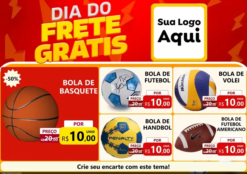 Modelo de Encarte para Encarte A4 Horizontal com o tema Dia do Frete Grátis para Artigos Esportivos