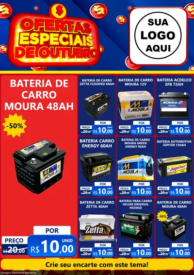 Modelo de Encarte para Encarte A4 Vertical com o tema Ofertas Especiais de Outubro para Baterias Elétricas