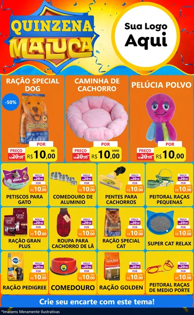 Modelo de Encarte para Encarte Grande com o tema Quinzena Maluca para Pet Shop