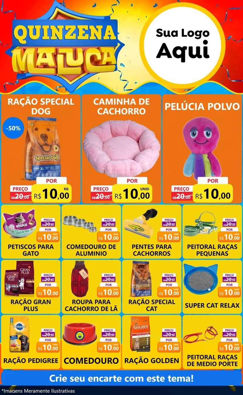 Modelo de Encarte para Encarte Grande com o tema Quinzena Maluca para Pet Shop