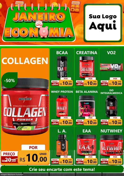 Modelo de Encarte para Encarte A4 Vertical com o tema Janeiro da Economia para Suplementos alimentares