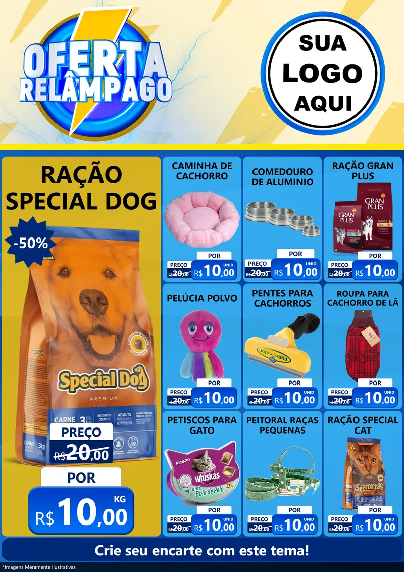 Modelo de Encarte para Encarte A4 Vertical com o tema Oferta Relâmpago para Pet Shop