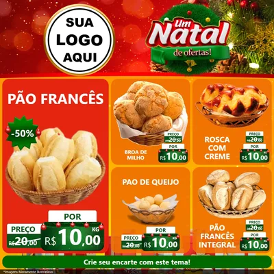 Modelo de Rede Social para Feed Facebook com o tema Um Natal de Ofertas para Padaria