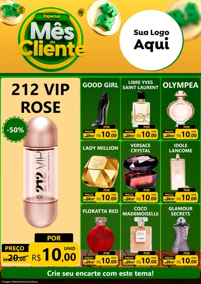 Modelo de Encarte para Encarte A4 Vertical com o tema Especial Mês do Cliente para Perfumes