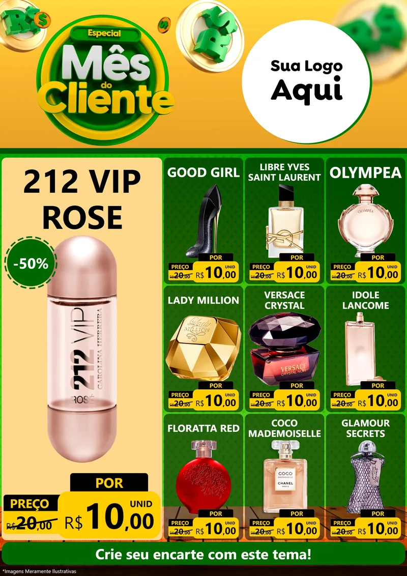 Modelo de Encarte para Encarte A4 Vertical com o tema Especial Mês do Cliente para Perfumes