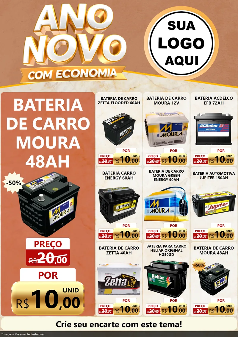Modelo de Encarte para Encarte A4 Vertical com o tema Ano Novo Com Economia para Baterias Elétricas