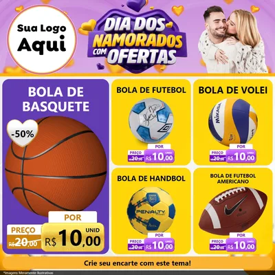 Modelo de Rede Social para Feed Facebook com o tema Dia Dos Namorados Com Ofertas para Artigos Esportivos