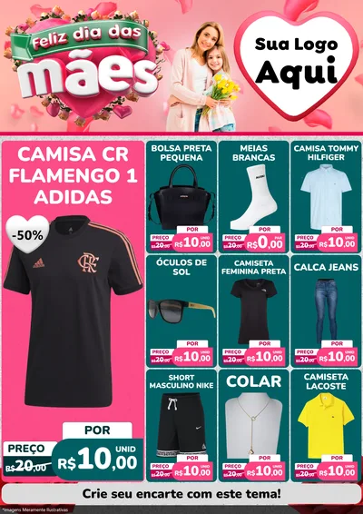 Modelo de Encarte para Encarte A4 Vertical com o tema Feliz Dia das Mães para Roupas e acessórios