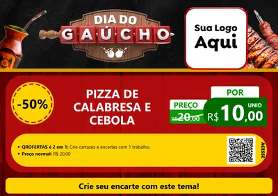 Modelo de Cartaz para Cartaz A4 Horizontal com o tema Dia do Gaúcho para Pizzaria