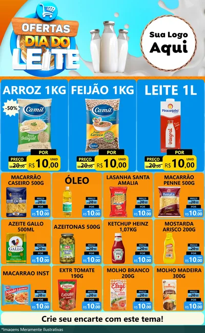 Modelo de Encarte para Encarte Grande com o tema Ofertas Dia do Leite para Supermercado