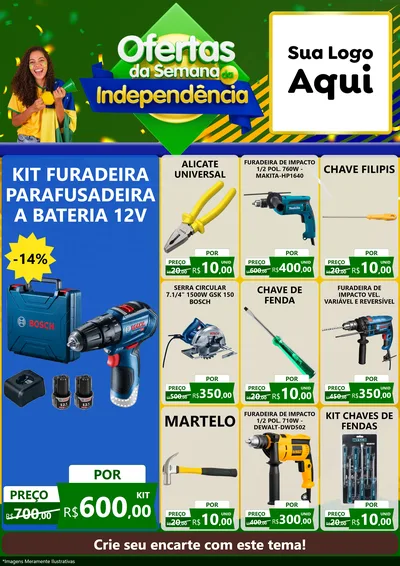Modelo de Encarte para Encarte A4 Vertical com o tema Ofertas da Semana da Independência para Maquinas e Ferramentas