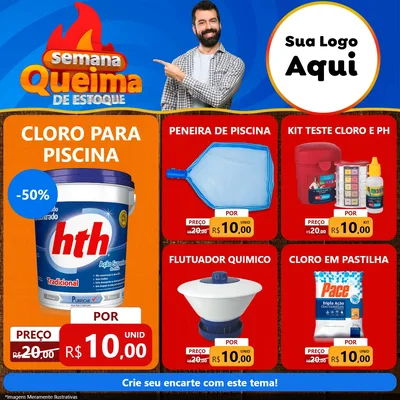 Modelo de Rede Social para Feed Facebook com o tema Semana Queima de Estoque para Produtos para Piscina