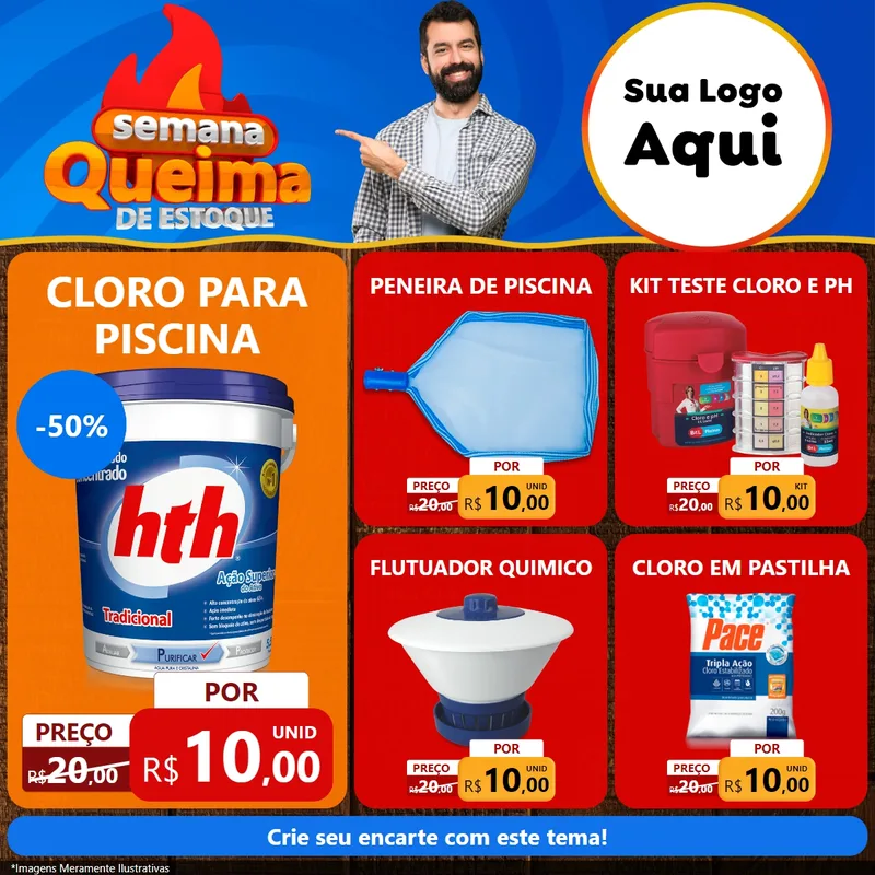 Modelo de Rede Social para Feed Facebook com o tema Semana Queima de Estoque para Produtos para Piscina