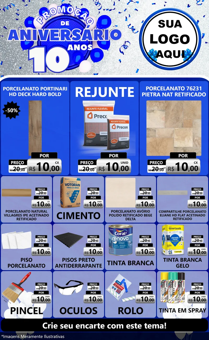 Modelo de Encarte para Encarte Grande com o tema Promoção de Aniversário - 10 Anos para Pisos e revestimentos