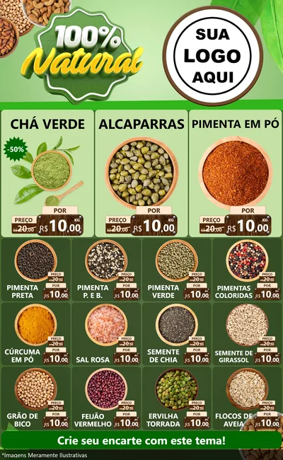 Modelo de Encarte para Encarte Grande com o tema 100% Natural para Produtos Naturais