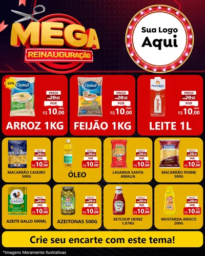 Modelo de Rede Social para Feed Instagram com o tema Mega Reinauguração para Supermercado