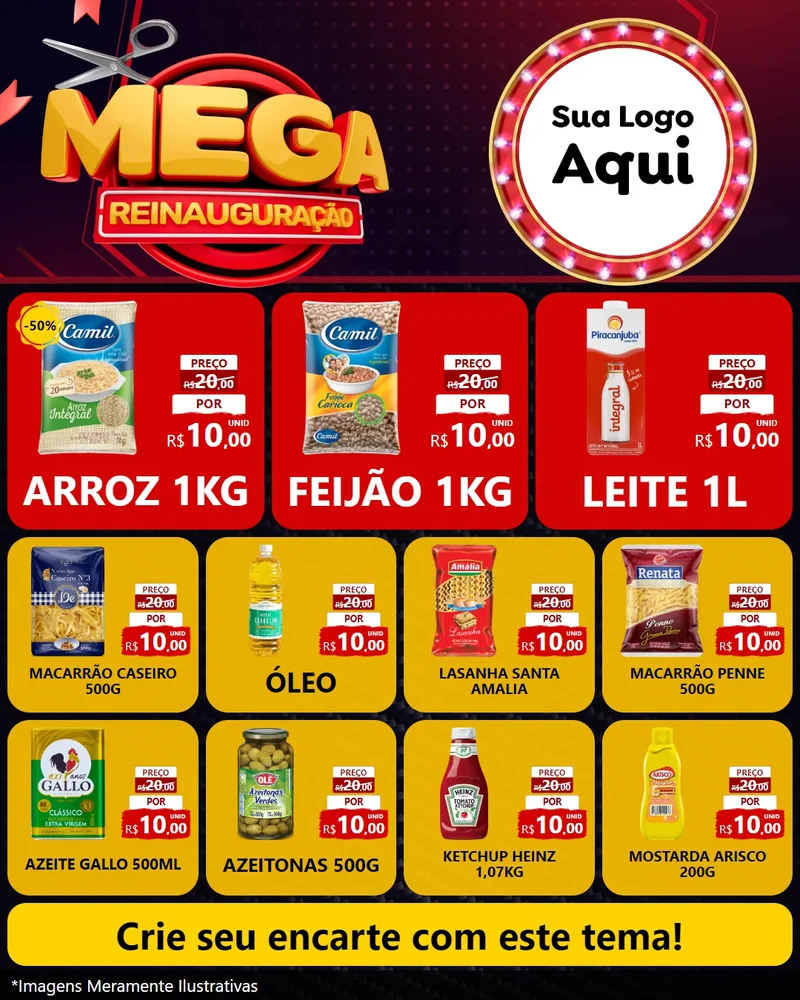 Modelo de Rede Social para Feed Instagram com o tema Mega Reinauguração para Supermercado