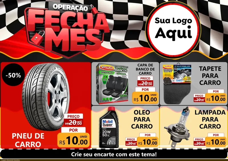 Modelo de Encarte para Encarte A4 Horizontal com o tema Operação Fecha Mês - Auto Moto para Auto peças