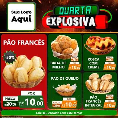 Modelo de Rede Social para Feed Facebook com o tema Quarta Explosiva para Padaria
