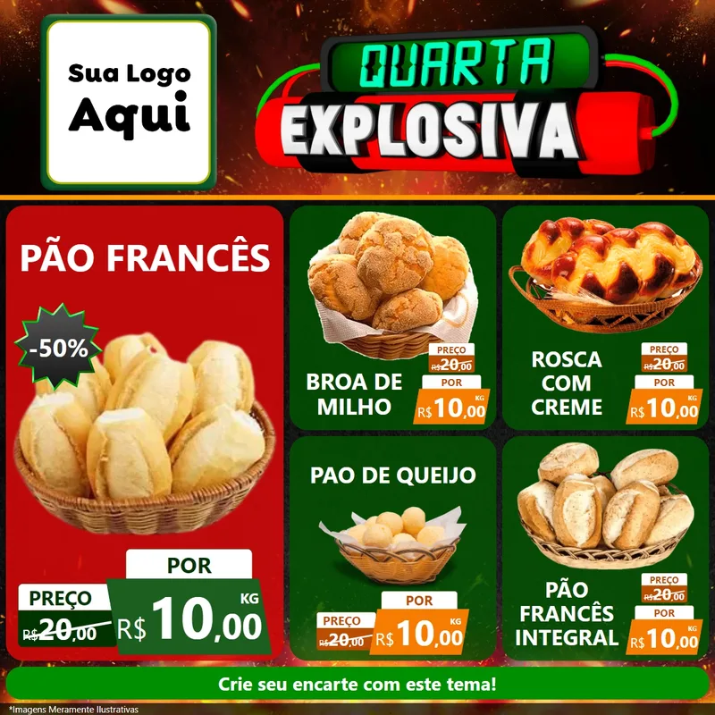 Modelo de Rede Social para Feed Facebook com o tema Quarta Explosiva para Padaria